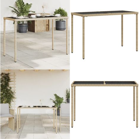 Mesa de jardín superficie de vidrio ratán PE beige 115x54x74 cm - Ratán sintético - Vidrio templado