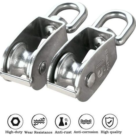 VURAHOME - Lot de 12 poulies 15 mm, ensemble simple de poulies M15 en acier inoxydable 304, ensemble simple de poulies pour cordes intérieures et extérieures - Capacité de charge 35 kg (1/4)