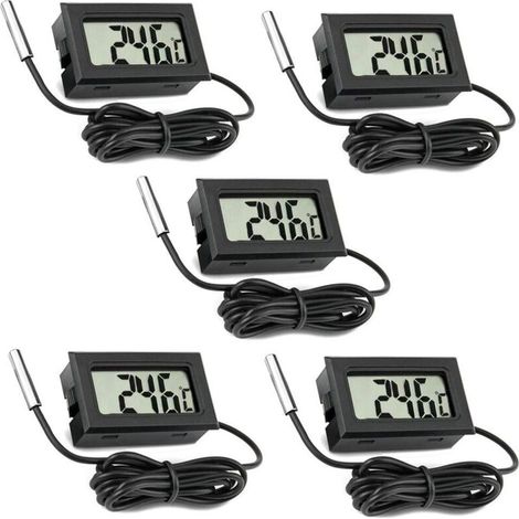 Lot de 5 thermomètres LCD numériques avec sonde externe pour voiture, réfrigérateur, congélateur, aquarium (1/5)