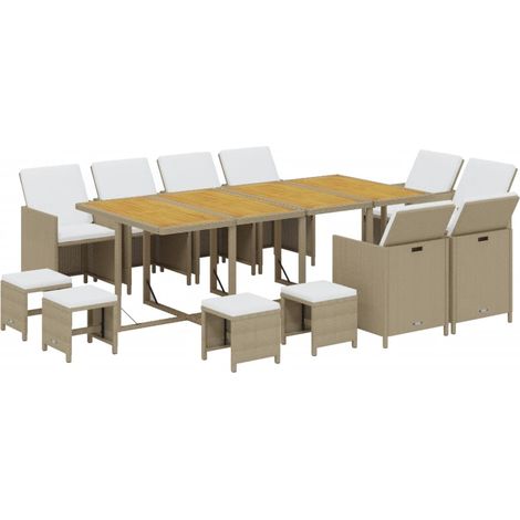 Ensemble à manger de jardin coussins 13pcs Résine tressée Beige vidaXL