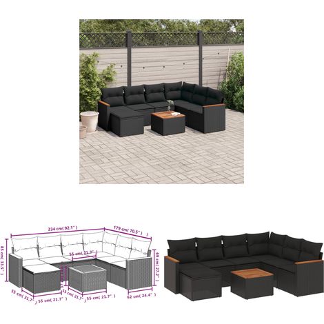 8-tlg. Garten-Sofagarnitur mit Kissen Schwarz Poly Rattan - Gartenmöbel - Esstisch - Lounge Set - Outdoor Möbel - Rattan Gartenmöbel - Home & Living (1/3)