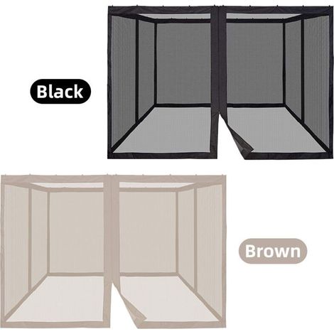 Moustiquaire pour auvent de terrasse, moustiquaire pour porche, patio et espaces de vie extérieurs, murs de terrasse à 4 panneaux avec fermeture éclair,360x360cm Noir, (1/5)