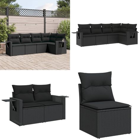5-tlg. Garten-Sofagarnitur mit Kissen Schwarz Poly Rattan - Gartensorte - Gartenmöbelset - PE-Rattan Möbel - Outdoor Lounge Set - Balkonmöbel - Home & Living