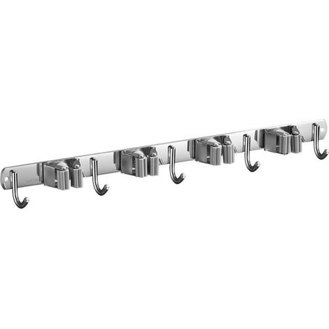 Porte-Balais en Acier Inoxydable  Système de Suspension avec 4 Supports et 5 Crochets. Rangement Pratique pour Outils de Jardin et Ustensiles de Cuisine. Installation Flexible (1/5)