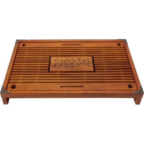 Einfaches Teetablett aus Holz mit Schublade und Wasserablauf, Gongfu-Teetisch für Zuhause, orange (1/5)