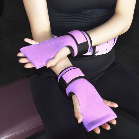 Gants de musculation avec support de poignet pour hommes et femmes, protection intégrale de la paume, pour l'entraînement et les tractions (violet). (1/5)