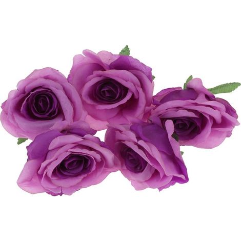 Roses artificielles violettes (lot de 5) pour compositions florales.