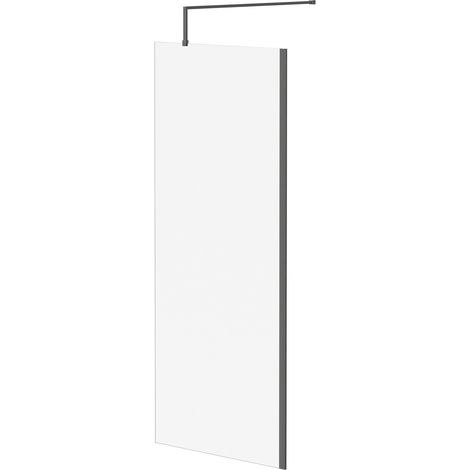 Colore 8mm Clear Glass Gunmetal Grey 1850mm x 800mm Walk In Shower Screen including Wall Channel and Support Bar (1/5)