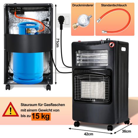 Wolketon Gasheizung 4.2 KW Gasheizer inkl. Regler+Schlauch+DE zu EU Adapter Gasheizofen Keramik mit 3 Stufen Infrarot Gasheizgerät Heizstrahler für Butan- oder Propangasflaschen bis 15 kg