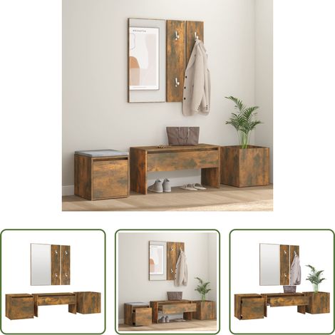 vidaXL Banc d'entrée - Ensemble de meubles de couloir Chêne fumé Bois d'ingénierie (1/5)