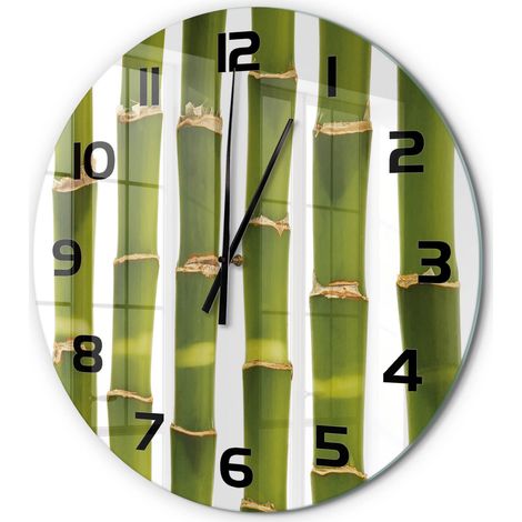 Horloge Murale Ronde Décoration Cuisine en Verre Trempé Silencieuse Moderne Bambou fi 60 cm (1/5)