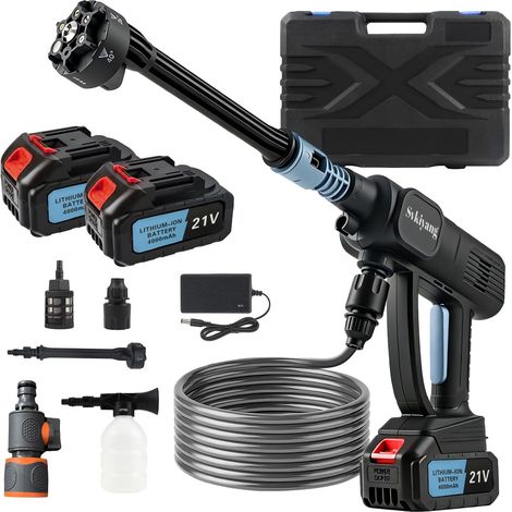 21 V 2 x 4000 mAh Cordless High Pressure Washer on Portable Battery, 6 in 1 Multifunctional Nozzle, 5 m Hose, High Pressure Washing Gun for Cars and Balconies (1/5)