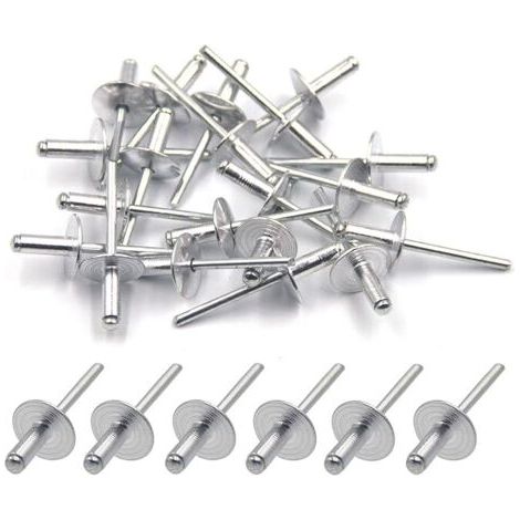 Sollbry 50pcs Rivets aveugles en aluminium avec large bride 5mm x 13mm, paquet de 50 (argenté)