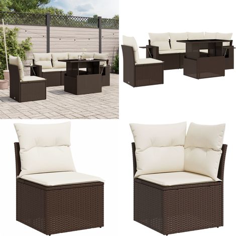 6-tlg. Garten-Sofagarnitur mit Kissen Braun Poly Rattan - Gartenmöbel Set - Esszimmergarnitur - Lounge Möbel - Outdoor Möbel - Rattan Gartenmöbel - Home & Living (1/5)