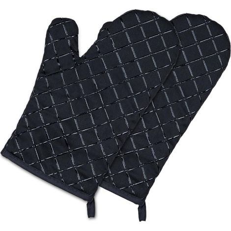 Gants de cuisine, maniques résistantes à la chaleur, imperméables et antidérapantes, doublure en coton - 1 paire, noirs