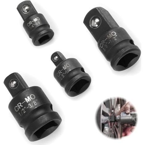 4-tlg. Steckschlüsseladapter, 3/8 auf 1/4, 1/4 auf 3/8, 1/2 auf 3/8, 3/8 auf 1/2, Chrom-Molybdän-Stahl (CR-MO), Vierkant-Reduzierstück, Steckschlüssel-Anschluss, Ratschenadapter (3/8 1/4 1/2 4-tlg.) (1/4)