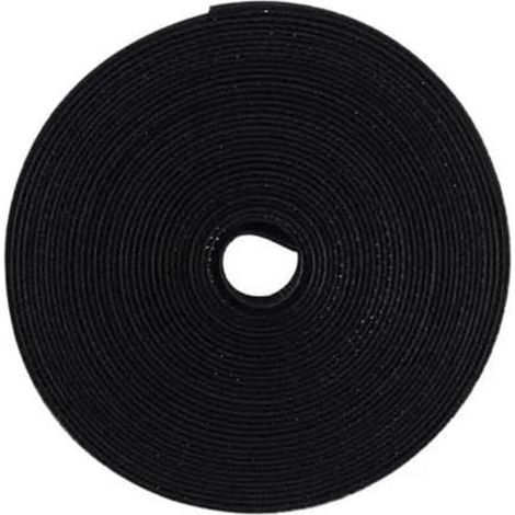 Attaches câbles réutilisables et universels pour gestion de câbles – Bande de 5 m × 1,2 cm, noir, idéal pour bureau, atelier et installation électrique