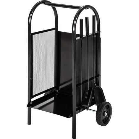 Porte bûches en acier pour cheminée capacité de charge 35 kg noir (1/7)