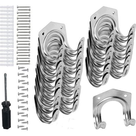 20 Pièces Crocs de Suspension D'outils, Crocs de Remise Robustes Porte Outils Mural Crocs de Rangement pour Abri de Garage, Jardin, Entrepôt, Ferme - avec Vis, Chevilles, Tournevis (1/5)