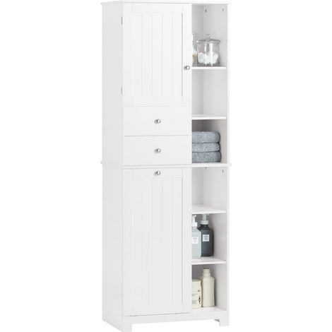 Armario Alto de Baño con Cesto para Ropa Sucia Mueble Columna Multifuncional con 1 Puerta 6 Estantes y 2 Cajones Blanco 60 x 37 x 171 cm BZR104-W SoBuy ES