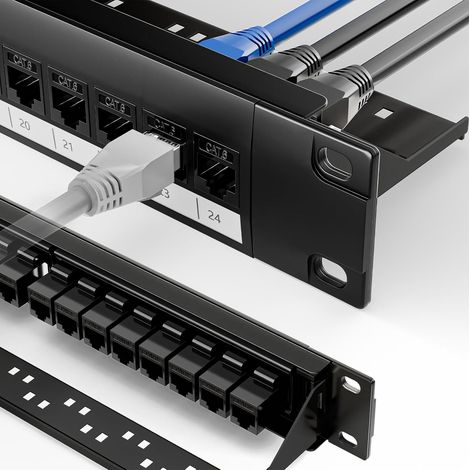 24 Port Keystone Patch Panel with 25 Pack Gold Plated CAT6 Keystone Couplers, 1U Blank Rack Mount Panel, 19" (1/5)