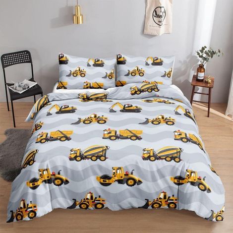 Bettwäsche-Set Kinder Baufahrzeuge 135x200cm mit Kissenbezug 80x80cm