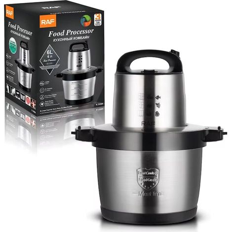 Hachoir électrique professionnel 6 L 1000 W, robot culinaire puissant avec bol en acier inoxydable, 4 lames en acier inoxydable, 2 vitesses, hachoir à viande, légumes, fruits, noix, glace, robot culin (1/5)