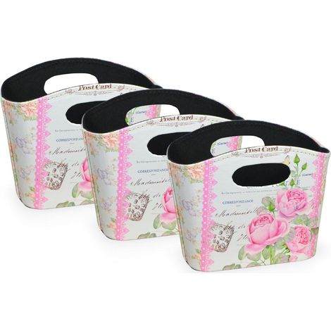 Borsette Flowers con manici fantasia rosa set 3 cm 19,5 x 8,5 x h 15,5