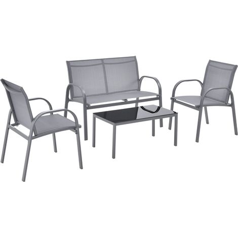Juego de muebles de jardín 4 gagra acero PVC poliéster negro gris claro 030008232