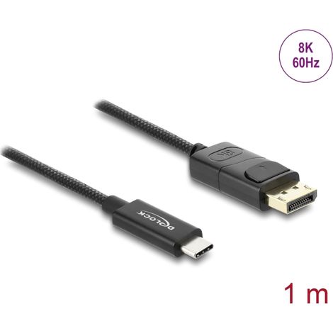 Delock Cable USB Type-Câ¢ a DisplayPort coaxial (DP Alt Mode) 4K 60 Hz con revestimiento trenzado 1 m
