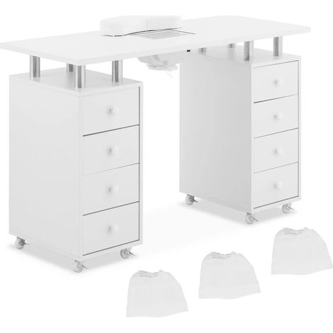 Mesa de manicura 119 x 45 x 77 cm 8 cajones 8 ruedas aspirador MDF blanco 140009979 (1/5)