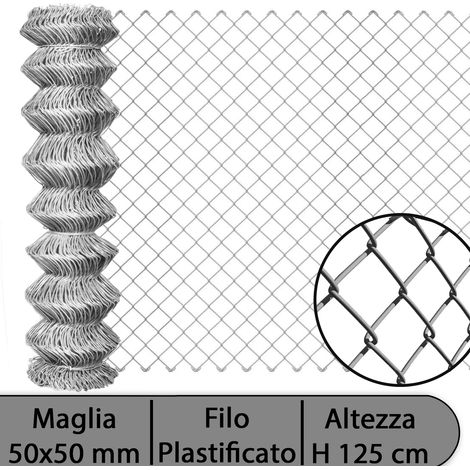 1ROTOLI RETE PER RECINZIONE ZINCATA ALTEZZA H 125 CM MAGLIA SCIOLTA 50X50 MM FILO Ø 1,7 MM LUGHEZZA ROTOLO DA 25 MT PER RECINZIONE GRIGIO