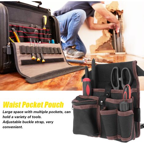 Sacoche ceinture noire pour électricien, pochette multifonction avec rangement, poche taille, étui ceinture, outillage professionnel (1/5)