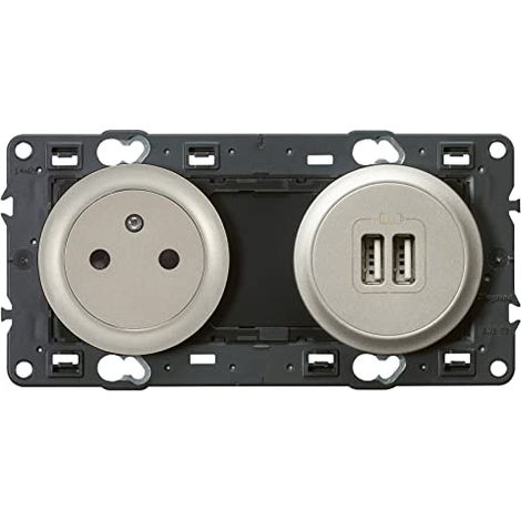 Legrand 099518 Presa con messa a terra Céliane Surface e caricatore 2 USB precablato - titanio (1/2)
