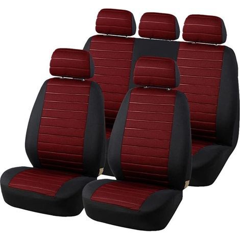 Housse Siege Voiture Universel Rouge Ensemble de Housses Siège Auto Universelle Jeu Complet en Tissu Couverture de Siège Voiture Couvre Sieges pour Avant et Arrière Accessoires Interieur, 5pcs… (1/5)