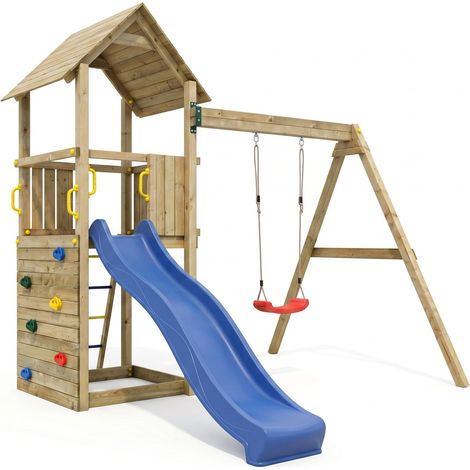 Funni Aire de Jeux Enfant Extérieure – Bois Traité – Toboggan 2,2 m – Tour de Jeux Jardin – Jusqu’à 6 Enfants – EN 71 (1/5)