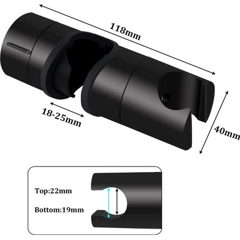 Keyoung Support de douche noir mat pour barre 18-25 mm ABS massif résistant à la corrosion Rotation 360° réglable Installation facile (1/5)
