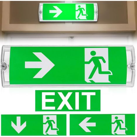 Éclairage De Secours LED À Lumière Continue, Lampe De Secours Avec Batterie De Secours Jusqu'À 3h, IP65 Panneau De Sortie De Secours Avec 4 Pictogrammes De Sortie De Secours Pour Montage Mural (B) (1/5)