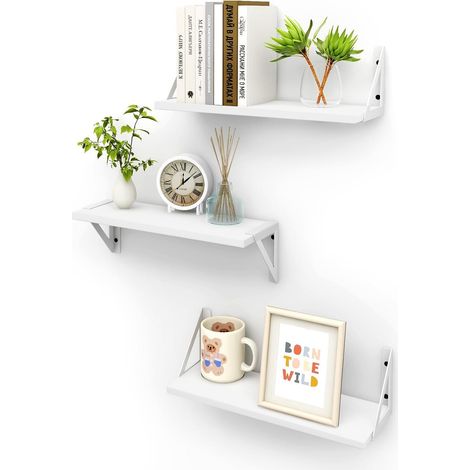Trintion Floating Shelves Set of 3 Rustic Mounted Shelf, Wall Shelves for Room Decor, Bedroom, Living Room, Kitchen, Bathroom, Office (White) (1/5)