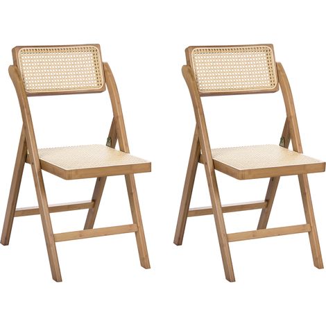 Conjunto de 2 sillas de comedor de madera de bambú y ratán PE estilo boho plegables cocina comedor marrón Modane (1/5)