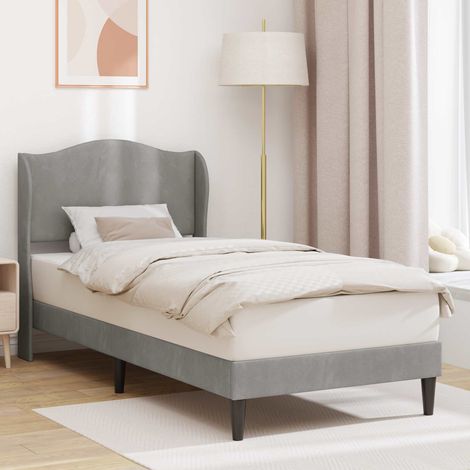 Cadre de lit 80 x 200 cm avec tête de lit en velours gris clair et lattes fixes - PANGIVO (1/5)