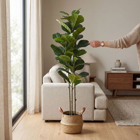 Figue de feuille de violon artificielle avec jardinière, grand arbre de 4,9 pieds, fausse plante de sol pour décoration intérieure de salon (1/5)