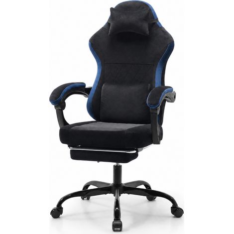 MODFU – Sedia gaming in tessuto con schienale 90-135°, poggiapiedi, altezza regolabile e carico 136 kg per ufficio – Nero/blu (1/5)