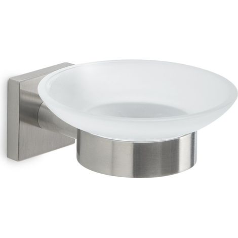 Gedy Portasapone Da Parete Serie Fuji FJ11 Acciaio Inox AISI 304 Con Contenitore In Vetro Satinato Finitura Spazzolata (1/2)