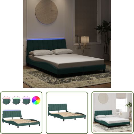 The Living Store Bettgestell mit LED-Leuchten Dunkelgrün 140x200 cm Samt - Samtsofa - Bettrahmen - Doppelbett - Boxspringbetten - Nachttischlampe (1/5)