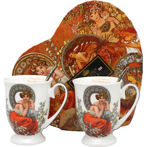 Set esclusivo di tazze in porcellana Alfons Mucha-Topaz da 300 ml in confezione regalo. (1/5)