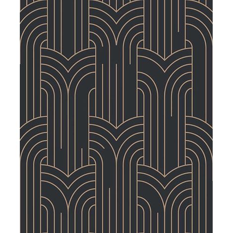 Papier peint géométrique Art Déco noir et or (1/2)