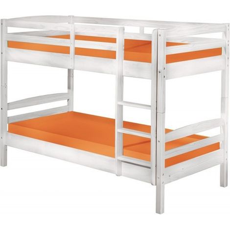 Lit superposé avec sommiers blanc en pin massif - L210 x P102 x H148 cm -PEGANE-