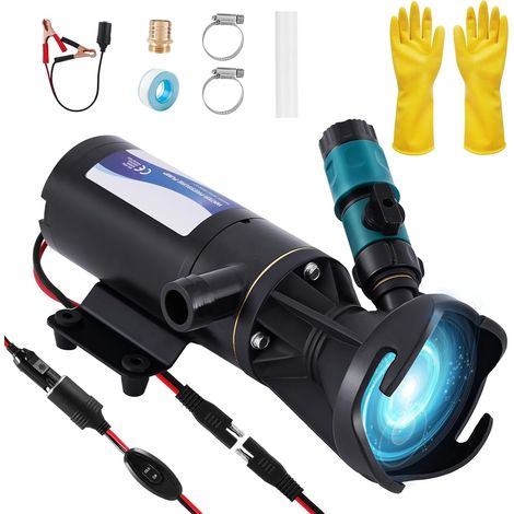 12V DC Pompe à Déchets 12 GPM pour Camping-car, Caravane, Bate Pompe à Eaux Usées à Amorçage Automatique CC Aspiration 1m Hauteur de Refoulement 3m Pompe à Eaux Usées Portable (1/5)