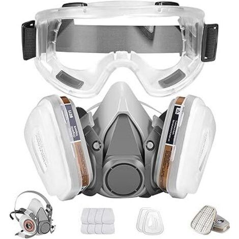 Masque respiratoire avec lunettes de sécurité réutilisables, protection respiratoire professionnelle contre la poussière, les produits chimiques, les pesticides et les vapeurs organiques